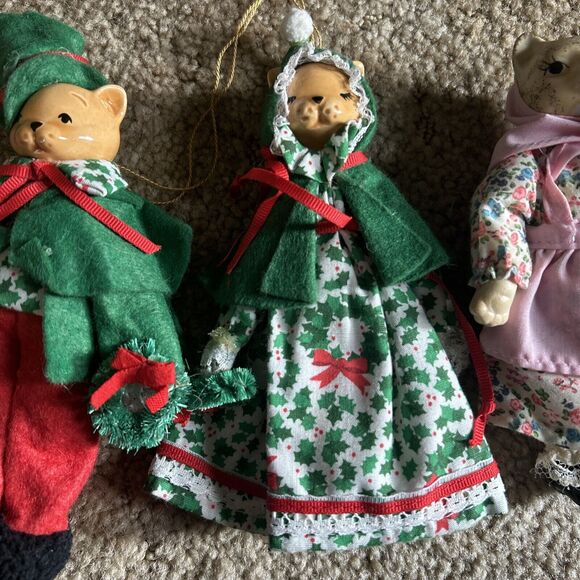 Vintage 1960s/70s 6" Porcelain Felt Ornaments Lot Of 3 - Handmade? - Picture 5 of 11